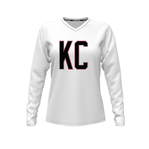 [CUS-DFW-TEES-CMF-VNK-LSL-WHT-FYXS-LOGO1] Decker Comfort T-Shirt (Female Youth XS, White, V Neck, Logo 1, Long Sleeve)