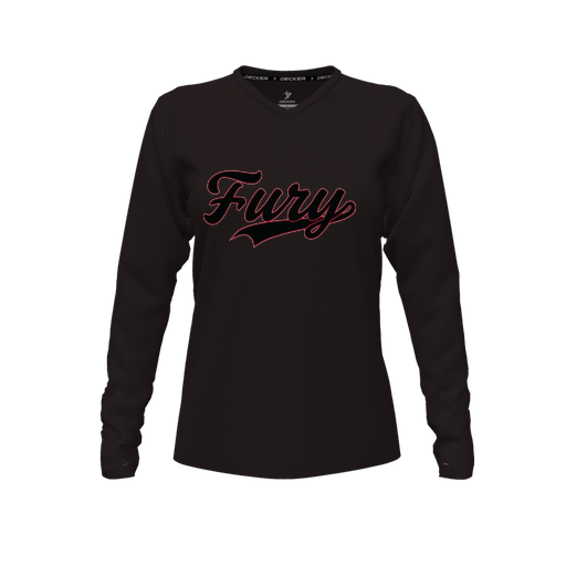 [FTLVCFBK-FYXS-LOGO2] Decker Comfort T-Shirt (Female Youth XS, Black, V Neck, Logo 2, Long Sleeve)