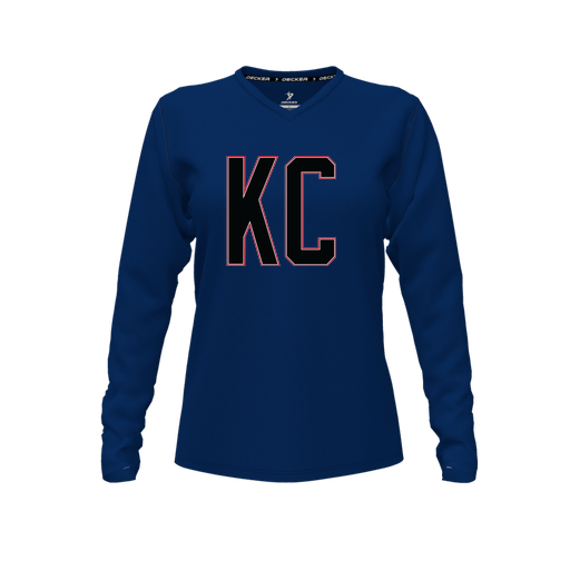 [FTLVCFNV-FYXS-LOGO1] Decker Comfort T-Shirt (Female Youth XS, Navy, V Neck, Logo 1, Long Sleeve)