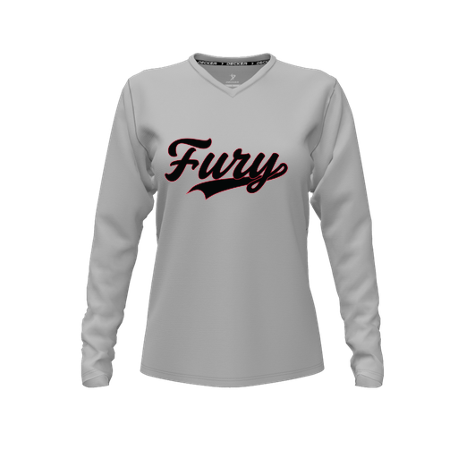 [FTLVCFGY-FYXS-LOGO2] Decker Comfort T-Shirt (Female Youth XS, Gray, V Neck, Logo 2, Long Sleeve)