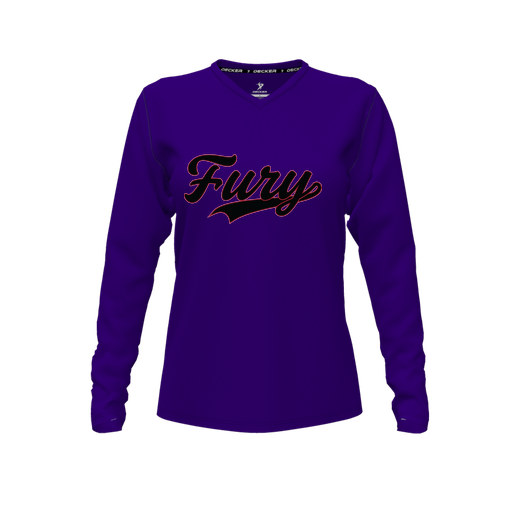 [CUS-DFW-TEES-CMF-VNK-LSL-PUR-FYXS-LOGO2] Comfort T-Shirt (Female Youth XS, Purple, V Neck, Logo 2, Long Sleeve)