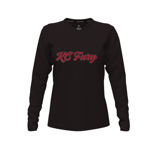 [FTLVPTBK-FYXS-LOGO3] Decker Performance T-Shirt (Female Youth XS, Black, V Neck, Logo 3, Long Sleeve)