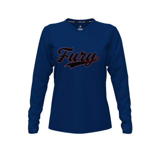 [FTLVPTNV-FYXS-LOGO2] Decker Performance T-Shirt (Female Youth XS, Navy, V Neck, Logo 2, Long Sleeve)