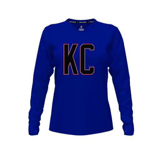 [FTLVPTRY-FYXS-LOGO1] Decker Performance T-Shirt (Female Youth XS, Royal, V Neck, Logo 1, Long Sleeve)
