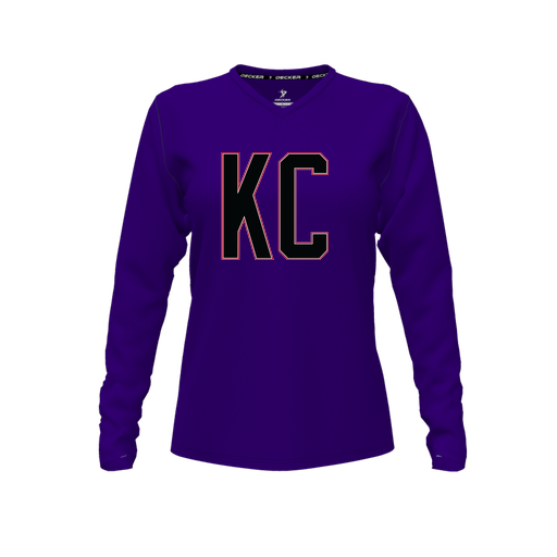 [FTLVPTPP-FYXS-LOGO1] Decker Performance T-Shirt (Female Youth XS, Purple, V Neck, Logo 1, Long Sleeve)